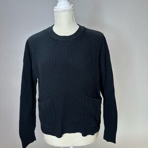 Madewell Black Crewneck Sweater with Ribbed Texture